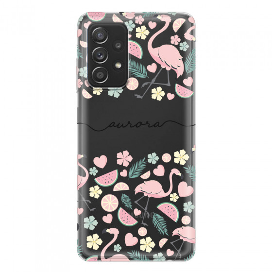 SAMSUNG - Galaxy A52 / A52s - Soft Clear Case - Clear Flamingo Handwritten Dark
