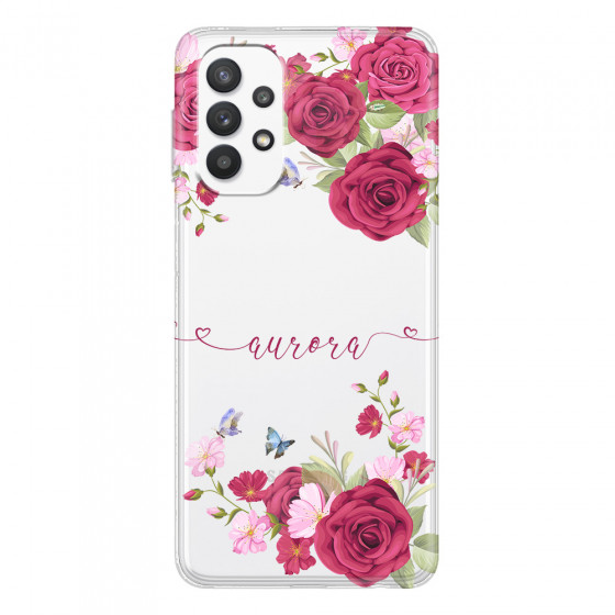SAMSUNG - Galaxy A32 - Soft Clear Case - Rose Garden with Monogram Red