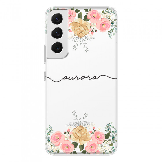 SAMSUNG - Galaxy S22 Plus - Soft Clear Case - Gold Floral Handwritten Dark