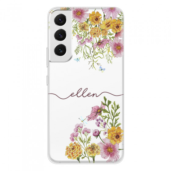SAMSUNG - Galaxy S22 Plus - Soft Clear Case - Meadow Garden with Monogram Red
